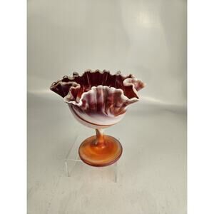 Imperial Ruby Slag "End Of Day" 6 1/4" Ruffled Compote‎ Dish